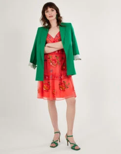 MONSOON Ana Embroidered Tiered Dress In Recycled Polyester Orange -Amour Fashion 23 54287915 2