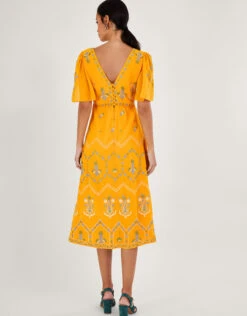 MONSOON Margo Embroidered Tea Dress In Recycled Polyester Yellow -Amour Fashion 23 54290414 3
