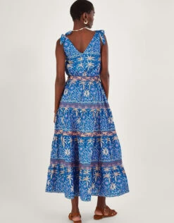 MONSOON Palm Print Midi Dress Blue -Amour Fashion 23 54291902 3