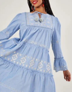 MONSOON Embroidered Tiered Dress Blue -Amour Fashion 23 54298102 2