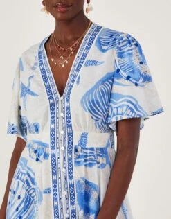 MONSOON Shell Print Maxi Kaftan Dress In Linen Blend Ivory 10 MONSOON Shell Print Maxi Kaftan Dress In Linen Blend Ivory -Amour Fashion 23 54298646 2