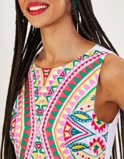 MONSOON Mosaic Embroidered Midi Dress In LENZING™ ECOVERO™ White -Amour Fashion 23 54306513 2