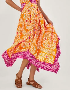 MONSOON Bandhani Print Hanky Hem Midi Dress In LENZING™ ECOVERO™ Orange -Amour Fashion 23 54310815 2