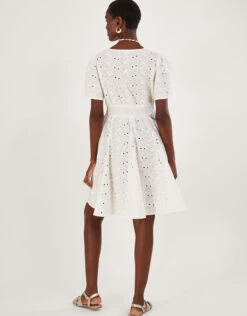 MONSOON Schiffli V-Neck Pleated Short Dress White -Amour Fashion 23 54313513 3