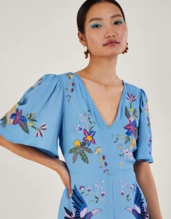 MONSOON Audra Embroidered Tea Dress In Recycled Polyester Blue -Amour Fashion 23 64019302 2