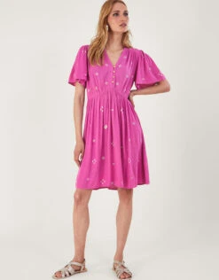 MONSOON Embroidered Crinkle Short Dress In LENZING™ ECOVERO™ Pink -Amour Fashion 23 64031910 2