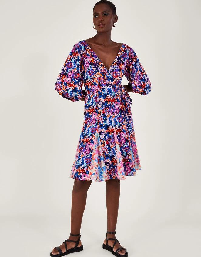 MONSOON Palmer Print Pleated Dress In Sustainable Viscose Blue 4 MONSOON Palmer Print Pleated Dress In Sustainable Viscose Blue - Image 2