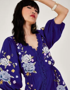 MONSOON Olla Floral Embroidered Tea Dress In Sustainable Viscose Blue -Amour Fashion 23 64043902 2