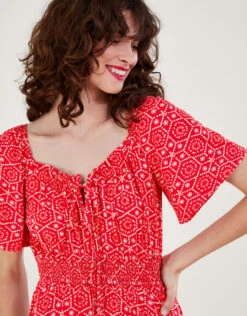 MONSOON Sainy Geometric Print Dress Red -Amour Fashion 23 64072409 2