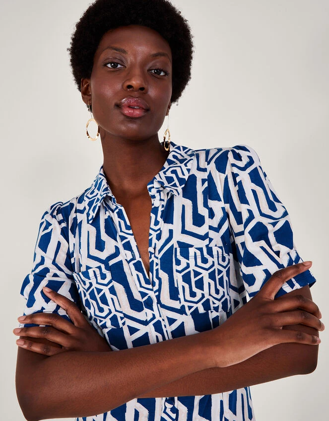 MONSOON Rizzoli Geometric Print Shirt Dress Blue 4 MONSOON Rizzoli Geometric Print Shirt Dress Blue - Image 2