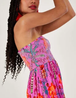 MONSOON Bandeau Palm Print Dress In LENZING™ ECOVERO™ Pink -Amour Fashion 23 64178210 2