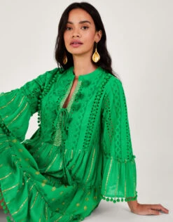 MONSOON Metallic Tassel Kaftan Dress Green -Amour Fashion 23 64181107 2