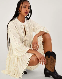 MONSOON Metallic Tassel Kaftan Dress Ivory -Amour Fashion 23 64181146 2