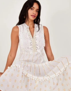 MONSOON Metallic Maxi Kaftan Dress Ivory -Amour Fashion 23 64181346 2