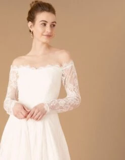 MONSOON Cecily Bridal Bardot Lace Maxi Dress Ivory -Amour Fashion 23 84013146 3