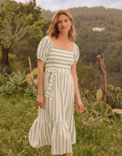 MONSOON Stripe Jacquard Belted Tiered Dress With LENZING™ ECOVERO™ Green -Amour Fashion 24 34083307 6