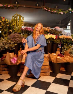 MONSOON Elizabeth Embroidered Jacquard Dress Blue -Amour Fashion 24 34106302 6