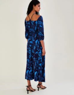 MONSOON Bardot Leaf Print Jersey Maxi Dress Blue -Amour Fashion 24 34165802 3