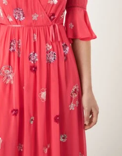 MONSOON Aimee Embellished Wrap Dress In Recycled Polyester Orange -Amour Fashion 24 34320886 5