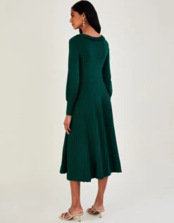 MONSOON Pleat Trim Slash Neck Midi Dress Green 8 MONSOON Pleat Trim Slash Neck Midi Dress Green -Amour Fashion 24 34631816 3