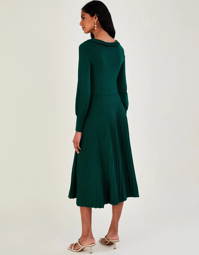 MONSOON Pleat Trim Slash Neck Midi Dress Green 5 MONSOON Pleat Trim Slash Neck Midi Dress Green - Image 3