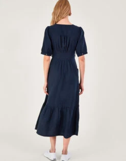 MONSOON Cutwork Detail Tiered Dress In Linen Blend Blue -Amour Fashion 24 54009561 3