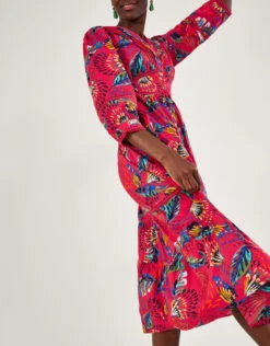 MONSOON Flavia Feather Print Midi Dress Red -Amour Fashion 24 54010209 4