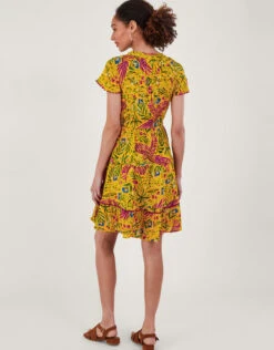 MONSOON Floral And Palm Print Dress In LENZING™ ECOVERO™ Yellow -Amour Fashion 24 54020514 3