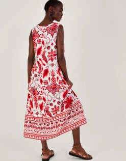 MONSOON Print Midi Dress In Linen Blend Red -Amour Fashion 24 54020809 3