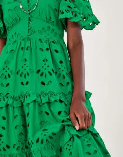 MONSOON V-Neck Tiered Broderie Dress Green -Amour Fashion 24 54024107 4