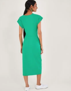 MONSOON Short Sleeve Side Knot Midi Jersey Dress With Sustainable Cotton Green -Amour Fashion 24 54069707 3