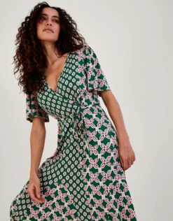 MONSOON Contrast Geometric Print Wrap Midi Dress Green 10 MONSOON Contrast Geometric Print Wrap Midi Dress Green -Amour Fashion 24 54069999 2