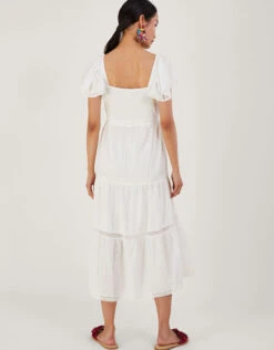 MONSOON Woven Mixed Fabric Midi Dress White -Amour Fashion 24 54074813 3