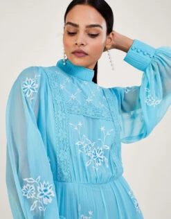 MONSOON Maddie Embroidered Maxi Dress In Recycled Polyester Blue -Amour Fashion 24 54085089 2