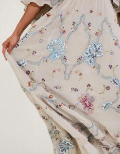 MONSOON Seraphina Embroidered Cape Maxi Dress Nude -Amour Fashion 24 54085163 4