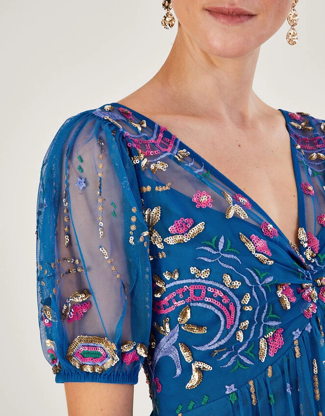 MONSOON Tilly Embellished Maxi Dress In Recycled Polyester Blue 6 MONSOON Tilly Embellished Maxi Dress In Recycled Polyester Blue - Image 4