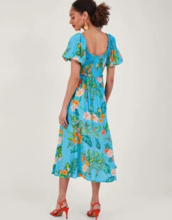 MONSOON Limella Floral Print Shirred Dress In Sustainable Viscose Blue -Amour Fashion 24 54087302 3