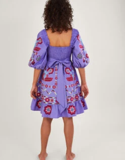MONSOON Serena Embroidered Knee-Length Dress Purple -Amour Fashion 24 54088404 3