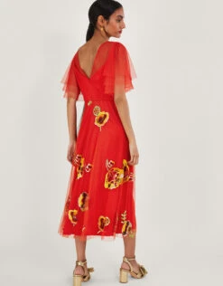 MONSOON Claudia Embellished Midi Dress Red -Amour Fashion 24 54088909 3