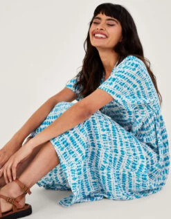 MONSOON Tie Dye Print Shirred Bodice Kaftan Dress Blue -Amour Fashion 24 54150802 3