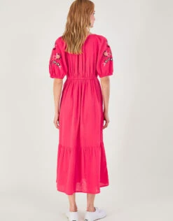 MONSOON Embroidered Midi Dress In Linen Blend Orange -Amour Fashion 24 54265634 3