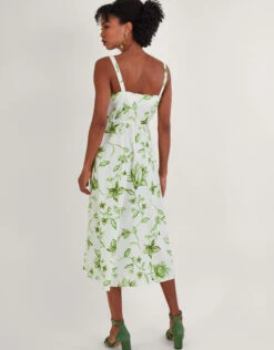 MONSOON Kai Floral Print Dress In Linen Blend Ivory -Amour Fashion 24 54277246 4