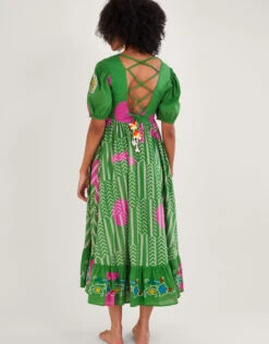 MONSOON Embroidered Chevron Artisanal Dress Green -Amour Fashion 24 54283707 3