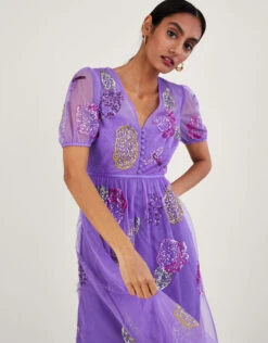 MONSOON Diana Embellished Tea Dress In Recycled Polyester Purple -Amour Fashion 24 54286294 2