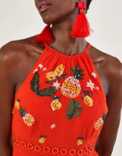 MONSOON Isabel Embellished Tiered Midi Dress In Recycled Polyester Orange -Amour Fashion 24 54286515 4