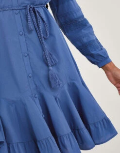 MONSOON Bib Embroidered Detail Dress In Sustainable Cotton Blue -Amour Fashion 24 54287102 4