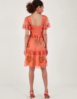 MONSOON Ana Embroidered Tiered Dress In Recycled Polyester Orange -Amour Fashion 24 54287915 3