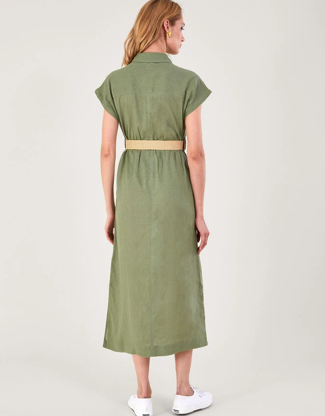 MONSOON Belted Midi Dress In Linen Blend Green 5 MONSOON Belted Midi Dress In Linen Blend Green - Image 3