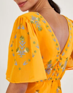 MONSOON Margo Embroidered Tea Dress In Recycled Polyester Yellow -Amour Fashion 24 54290414 4