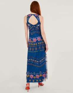 MONSOON Theodora Embroidered Maxi Dress In Recycled Polyester Blue -Amour Fashion 24 54291202 3